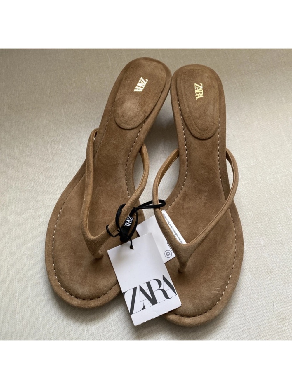 Zara Kitty Heels Sandals Euro 40 US 9 Tan Light Brown Leather NWT - Picture 2 of 16